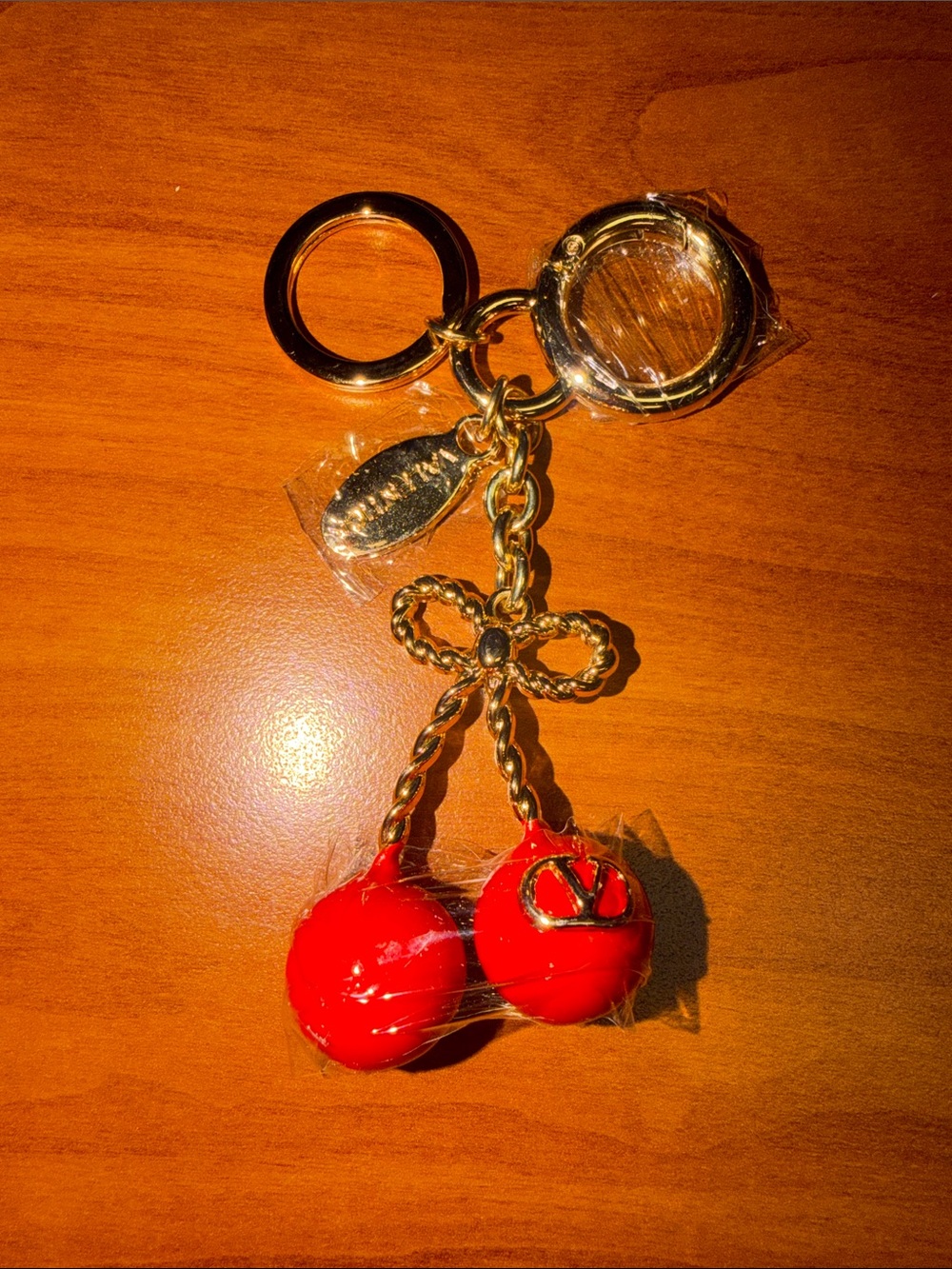 Gold-Tone Keychain with Red Cherry Charm by Valentino